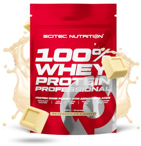 Scitec Nutrition 100% Whey Protein Professional - Whey Protein Complex | Made from concentrate and isolate - with digestive enzymes and additional amino acids - 1000 g, white chocolate