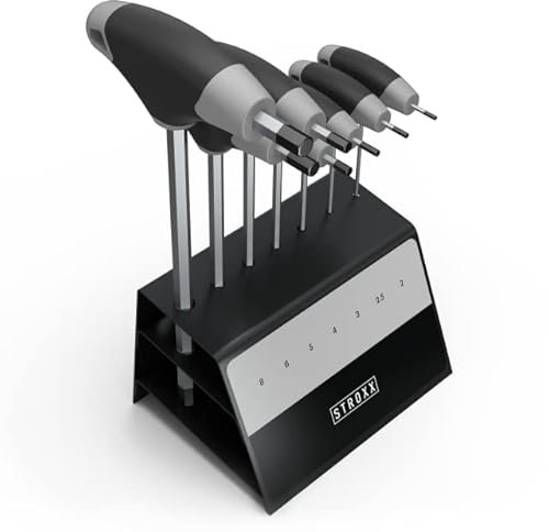 STROXX® Winkelschraubendreher-Set |7 Teilig| mit Ständer | Innensechskantschlüssel 2-8mm | mit ergonomischem 2K T-Griff | Klinge aus Chrom-Vanadium-Stahl | Integrierter Seitenabtrieb