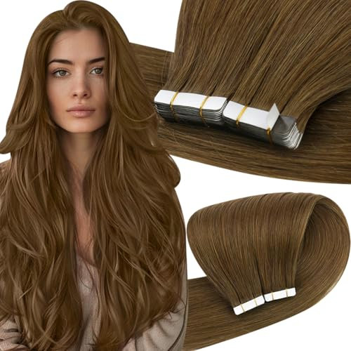 Easyouth Tape on Extension Echthaar Double Sides Tape on Echthaar Farbe Mittelbraun 45 cm 40g Seamless Tape Haar Extensions Echthaar #4