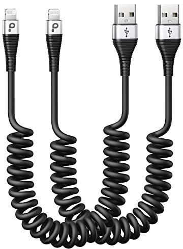 Coiled Lightning Cable 3ft, 2 Pack iPhone Charger Cable for Car, [Apple MFi Certified] Short Retractable Charging Cord Compatible with iPhone 14/13/12/11 Pro Max/XS MAX/XR/XS/8/iPad/iPod/CarPlay