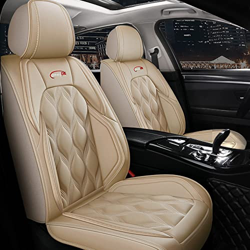 Tuqiang Universal Autositzbezüge Full Set,Vordersitze und Rückbank 5-Sitze Leder Sitzbezüge,Sitzbezug für die meisten Autos, SUVs, Pick-ups,MH109,Beige