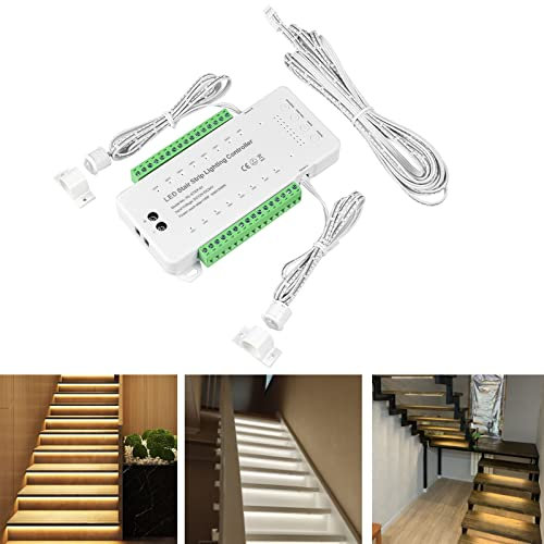 XLSBZ LED-Treppenstufenbeleuchtung Controller mit Bewegungsmelder,16 Stufen Treppenlichtsteuerung LED-Treppenlicht-Controller