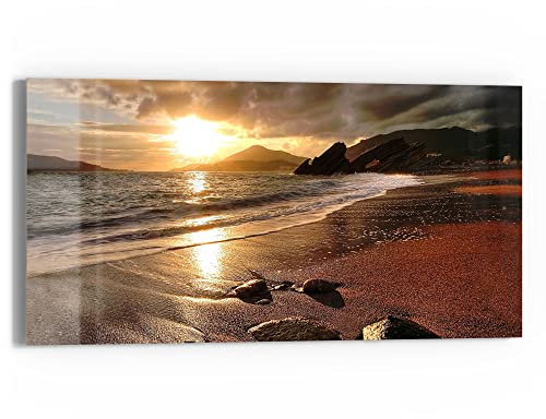 DEQORI Glasbild Echtglas | Motiv Strand im Sonnenuntergang | horizontal einteilig 60x30 cm | schöne Dekoration | Wandbild für Wohnzimmer, Schlafzimmer, Flur & Küche | moderne Wanddeko