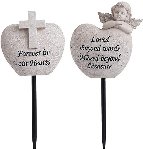 Engel und Kreuz Friedhofs-Grabvasen, Grabdekorationen für Friedhof, Gedenkgeschenke zum Verlust der geliebten – 2er-Set für frische/künstliche Blumen, Grabsteine, Vasen mit abnehmbaren Pfahlen