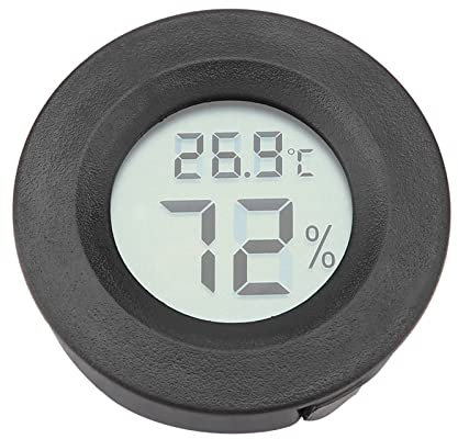 Eujgoov Mini Termometro Digitale LCD, Termometro Terrario Igrometro Terrario Igrometro Misuratore di umidità della Temperatura di Forma Rotonda per Rettili (Nero)