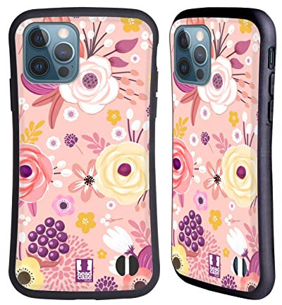 Head Case Designs Rosa Corallo Fiori Bizzarri Cover Ibrida Compatibile con Apple iPhone 12 / iPhone 12 PRO