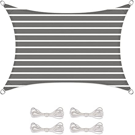 CelinaSun Sonnensegel inkl Befestigungsseile Basic Rechteck 4 x 6 m Streifen anthrazit weiß Sonnenschutz atmungsaktiv