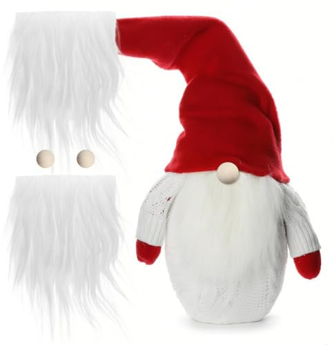 VILLCASE 12 Set Wichtelbart Zum Basteln Bart, Weiß Vorgestanzter Zwergbart mit Holzkugeln, Fell zum Basteln für Weihnachtsmann Bart Wichtel Zubehör DIY Gnome