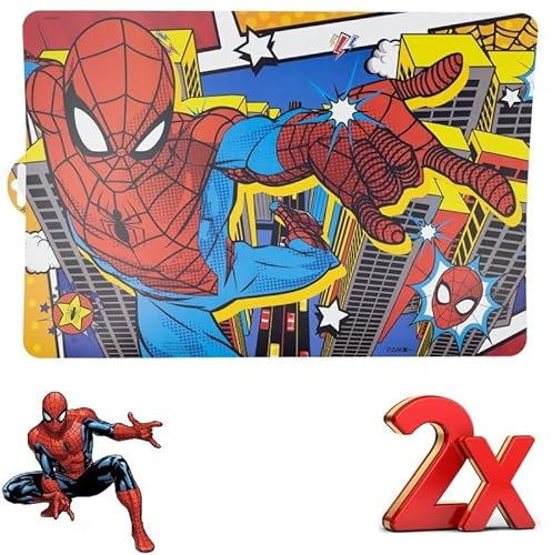 SPIDERMAN | 2 pezzi Tovaglietta Americana Plastificata Sottopiatto per colazione e pranzo Bambini SPIDER-MAN