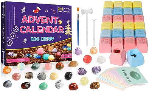 Adventskalender 2024 für Kinder Kristalle,24 Tage Weihnachten Adventskalender Countdown Überraschungen,Natürlichen Edelsteine der Beste Geschenk für Jungen,Mädchen und Geologie Enthusiasten (#4)