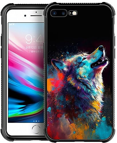 TAMEFOX Compatible with iPhone 8 Plus Case,Ink Wolf 7 Plus Cases Anti-Slip Anti-Shock 4-Corners Bumper Soft TPU Cover Phone Protective case for iPhone 7/8 Plus 5.5-in