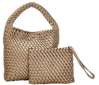 SIDONA Damen Gewebte Hobo Handtasche 2-teiliges Set Retro Tasche PU Leder, Grau