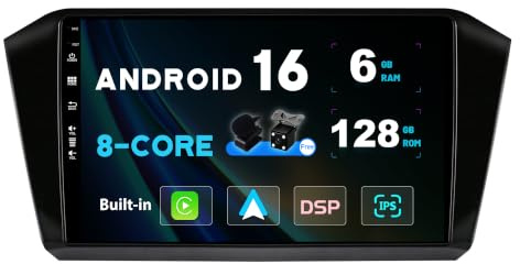 SXAUTO [6GB+128GB] Android 16 IPS Autoradio Per VW Passat B8 Magotan (2016-2020) - Senza fili CarPlay/Android Auto - LED Camera + MIC - DAB Fast-boot Volante 360-CAM AHD DSP BT - 2 Din 10.1 Pollici