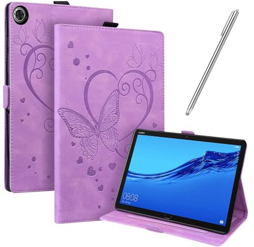 JayModCase Funda para Huawei MediaPad M5 Lite 10 10,1 Pulgadas, PU Protectora Carcasa con Función de Soporte, Ángulo de Pie Ajustable (Morado)