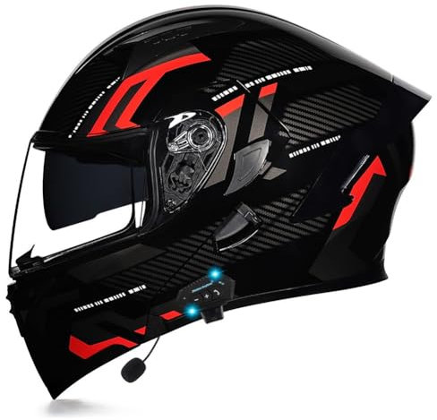 Yirunfa Klapphelm mit Sonnenblende Bluetooth Helm Motorrad Klapphelm Motorradhelm ECE Zertifiziert Integralhelme Mit Doppelvisier und Mikrofon Motorradhelm Klappbar Für Herren Damen