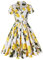 Vintage Rouge à Carreaux Robe ceinturée Tunique Femmes vêtements élégant à Manches Courtes années 50 Hepburn rétro Swing Rockabilly Robes en Coton-Robe imprimée Citron-XL