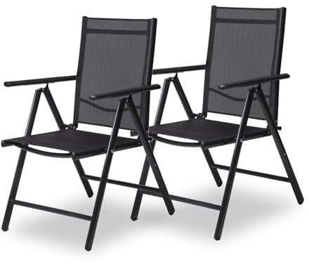 sunnypillow 2er Set Gartenstühle Niedriglehner | klappbar 8-Fach verstellbare Rückenlehne mit Armlehnen | 120 kg belastbar | Aluminium Klappsessel Klappstuhl für Garten Balkon Terrassen | Anthrazit