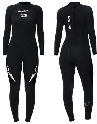 Owntop Damen Ganzkörper 3/2mm Neoprenanzug, Ultra-Stretch Langarm Winter Neoprenanzug, Rückenreißverschluss Erwachsene Neopren Surf- und Tauchanzug, Damen Schwarz L