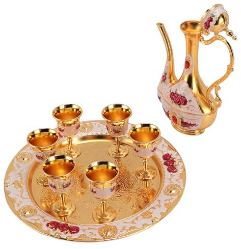 Tea Set Vintage Turkish Coffee Pot Set Metal Turkish Tea Set Turkish Copper Coffee Cup Set for Home Bar, Collectibles, Tea Set Vintage Turkish Coffee Pot Set Metal Turkish Tea