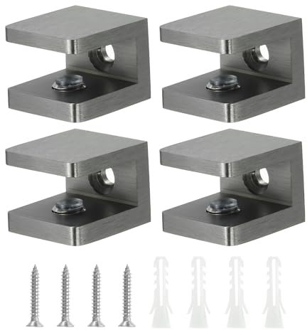 sourcing map Glass Shelf Clamp, 4Pcs Brass Glass Clamp for 8-10mm Thick Glass, Adjustable Glass Shelf Bracket Support Holder, Dark Gray