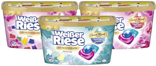 WEISSER RIESE Trio-Caps-Set 3x 18 Waschladungen (54WL) Aromatherapie 2x Color Orchidee & 1x Universal Lotus, mit Good Mood-Duft für unwiderstehlich duftende & strahlend saubere Wäsche