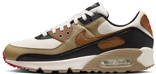 Nike Air Max 90, Sneaker Donna, Phantom Lt British Tan Black Fire Red, 38 EU