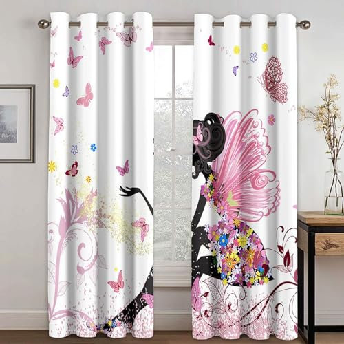 MTBDDyyds Vorhänge Für Kinderzimmer Jungen - 3D Rosa Schmetterling Mädchen 160X132Cm - Kinderzimmervorhänge Mit Ösen, Verdunkelungsvorhang Gardinen Schals Vorhang Blickdicht