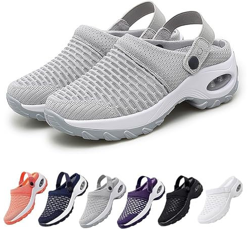 GYCF Orthopädische Turnschuhe,Atmungsaktive Orthopädische Slip On Sneaker für Damen mit Leichtem Luftpolster,Wanderschuhe Sandalen mit Fußgewölbestütze,Grau,39EU