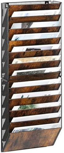 TQVAI Wandordner mit 12 Fächern, zum Aufhängen von Dokumenten, Ordner, Zeitschriften, Holz, Büro, Klassenzimmer, Klemmbrett, Organisation, Schwarz