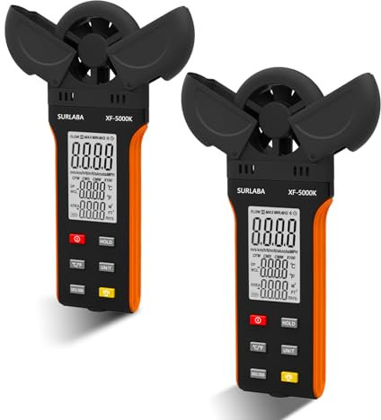 2PCS Outdoor Windmesser, Digitale Anemometer Misst Windgeschwindigkeit (0.3-30m/s), Temperatur, Luftfeuchtigkeit, Windmessgerät mit 360°Drehbarer Kopf & Schutzhülle, für Schießen Segeln Surfen Drohne