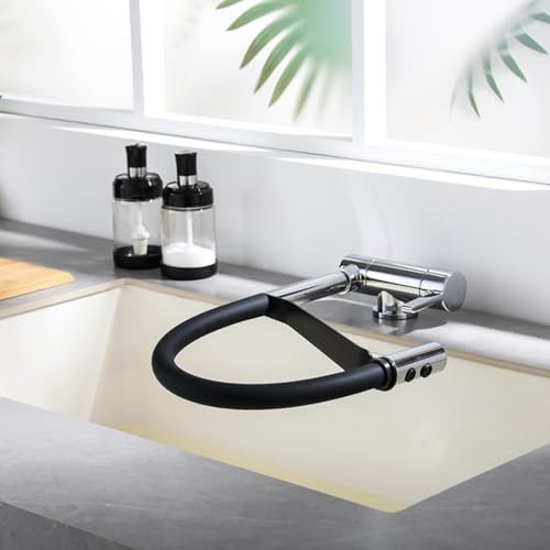 XJTNLB Griferia Cocina Abatible Cromo Grifo de Cocina Abatible y Extraible Fregadero Grifo Monomando de Cocina Plegable para Ventana Frontal