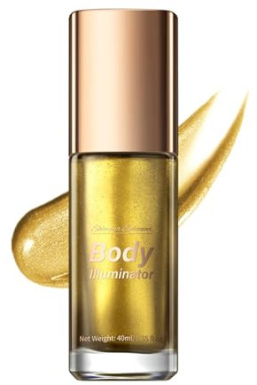NAOLVE Körper Highlighter Öl, Schimmerndes Körperöl, Schimmernde Körperlotion, Body Glow Oil, Body Luminizer Schimmeröl, Körper Glow Illuminator, Body Shimmer Oil,für Gesicht Körper (Gold)