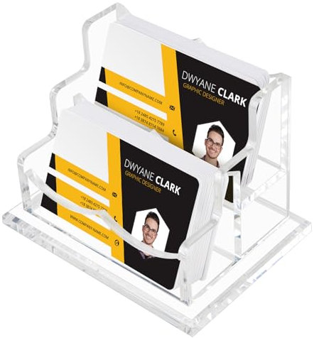 SWAWIS 2 Fächer Visitenkartenhalter Transparent, Acryl-Visitenkartenständer für Business Schreibtisch, Visitenkarten Aufsteller für Damen und Herren, Passend für 100 Visitenkarten