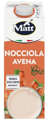 Matt, Nocciola Avena Bio, Bevanda Vegetale, Latte Avena e Nocciola Senza Lattosio, Senza Zuccheri Aggiunti, a Basso Contenuto di Sale, Ideale per Tutta la Famiglia, 1L