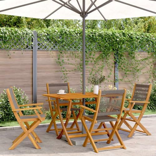 Juroupi 5-TLG. Garten-Essgruppe Garden Furniture GartenmöBel Set Gartentisch Mit StüHlen Essgruppe Outdoor Polypropylen und Massivholz Grau
