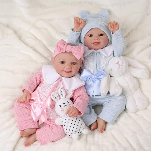 BABESIDE Reborn Baby Zwillinge Mädchen 17 Zoll - Realistische Reborn Baby Puppen Weich Vinyl - Neugeborene Baby Puppe Echte Babypuppe Reborn Baby für Kinder ab 3 Jahren