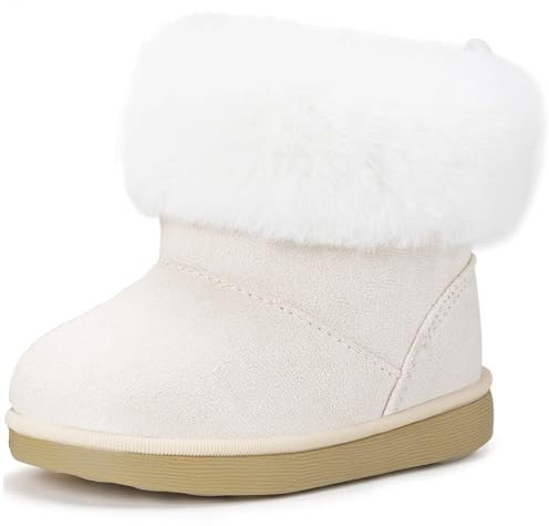 Gaatpot Stivaletti con Invernali Bambini Stivali da Neve per Ragazze Ragazzi Scarpe con Fodera Calda Morbide Antiscivolo Suola Bianco 28EU = 29CN