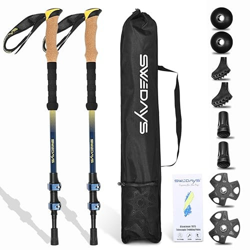 SWEDAYS® Wanderstöcke Teleskop Nordic Walking Stöcke für Damen und Herren Trekkingstöcke Leicht und Verstellbar 63-135cm Wanderstock Aluminium mit Korkgriff und Gummipuffer (Ozeanblau)