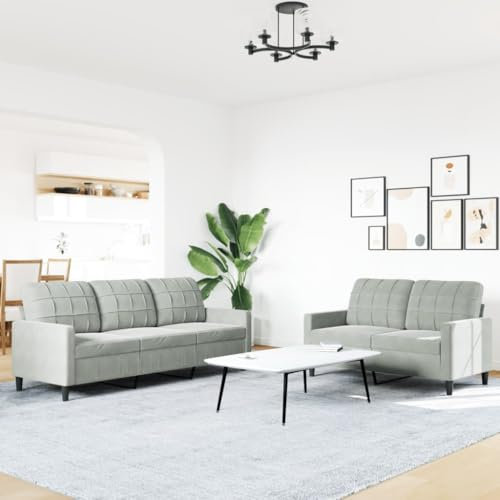 IKAYAA Sofagarnitur 3-2-1 Set - Wohnzimmer Couch Mit 2-Sitzer und 3-Sitzer Sofa in Hellgrau
