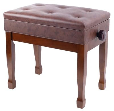 FILISITE Adjustable Height Piano Stool Bench PU Leather Cushion Wooden Keyboard Seat with Music Storage (Wood)