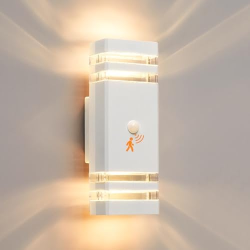 CELAVY Aussenlampe Außenlampe mit Bewegungsmelder - LED GU10 Außenleuchte Aussenleuchte Wand IP65 Up Down Wandleuchte Wandlampe aussen außen, Aussenbeleuchtung Außenbeleuchtung Hauswand, Weiß
