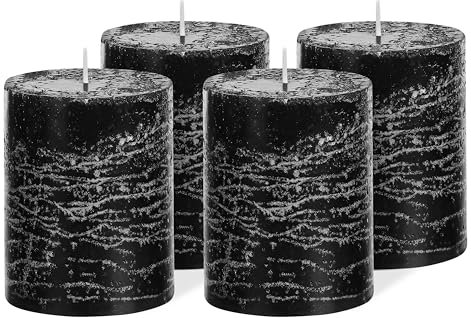 Brandsseller 4er Set Stumpenkerzen 7x10 cm – durchgefärbt & aus Paraffin – rustikale Kerzen mit langer Brenndauer – Dekokerzen für Tischdeko, Weihnachten & Feste – Schwarz