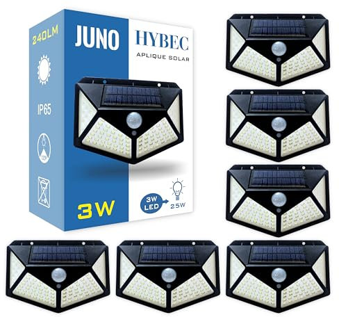 HYBEC - Focos LED Solares Exterior con Sensor de Movimiento, Luz Solar Potente para Jardín, Terraza o Fachada (Pack 6)