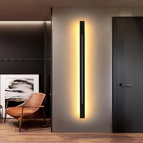 TZSMUM LED Lange Wandleuchten Innen 200CM Modern Wandlampe 3000K/4000K/6000K Flurlampe Lange Lichtleiste Wandbeleuchtung Schlafzimmer Schwarz Treppenhauslampe Wohnzimmer (Schwarz Warmes Licht,200cm)
