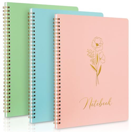 Lanpn Spirale Notizbuch Notizbücher 3 Stück 27x20 cm, 100 g/m² Abreißseite Liniertes Collegeblock Notizblock, Ringblöcke Notizheft mit Tasche für Schule Reisen Büro Mann Frau