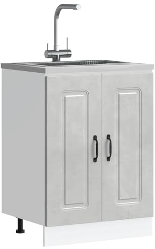 IKAYAA Armario Bajo para Fregadero Kalmar, Mueble Fregadero Cocina, sin encimera, 60 x 46 x 81.5 cm Gris hormigón