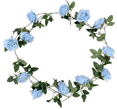 astylishome Blue Roses Artificial Flowers for Decoration - 1pcs Fake Floral Vine Silk for Wedding Home 6016