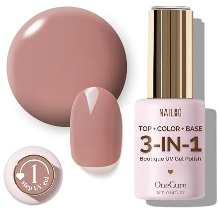 NAILOG OneCure Gel Nail Polish 12ml | Top Coat Color Gel Base 3-In-1 Formula Soak Off UV Polish for Home DIY & Gifting | Light Rosewood
