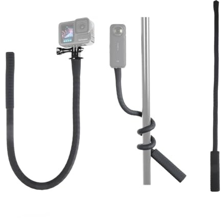 HSU 60cm/23,6 Flexibler Selfie-Stick für GoPro Insta360 Osmo Action Kamera | Silikon & Aluminium Schwanenhals-Stab mit Kunststoff Action-Kamera-Adapter, verstellbarer Stativ-Ständer Kamerazubehör