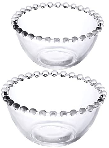 Veemoon 2pcs Beaded Edge Glass Bowls Set - Clear Large Serving and Mixing Bowls for Salad - Fruit Dessert and Snacks Elegant Home Kitchen Prep Plates